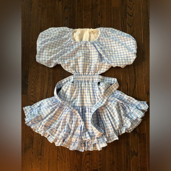 Mable Women’s M Blue/White Gingham Lolita Puffed Sleeve Cut-Out A-Line Dress EUC - Picture 3 of 15